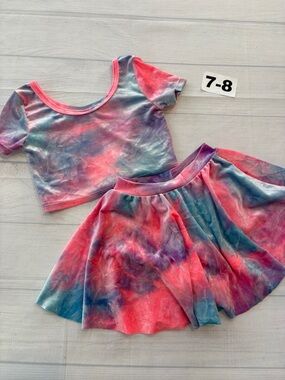Wild Rich Kids Tie-Dye Skirt and Crop Top Matching Set - Pink Multi